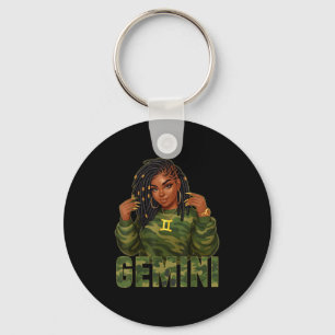 Gemini Queen Locd Black Woman Camo Zodiac Sign Key Ring