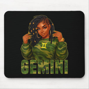 Gemini Queen Loc'd Black Woman Camo Zodiac Sign  Mouse Pad