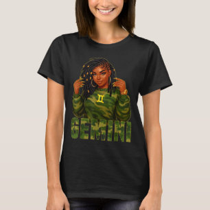 Gemini Queen Loc'd Black Woman Camo Zodiac Sign  T-Shirt