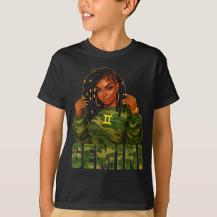 Gemini Queen Loc'd Black Woman Camo Zodiac Sign T-Shirt