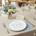 Gemini said SEO Title: Elegant Dusty Blue Scallope Paper Plate<br><div class="desc">Celebrate your special day in style with these custom Dusty Blue Scalloped Border Wedding Paper Plates. Perfect for your reception, rehearsal dinner, or post-wedding brunch, this design features a timeless and sophisticated dusty blue palette. A delicate, double-lined scalloped edge frames the central design, which showcases the elegant script initials 'R...</div>