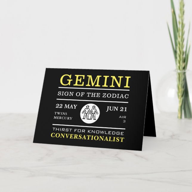 Gemini Sign of the Zodiac, Astrological Card (Front)