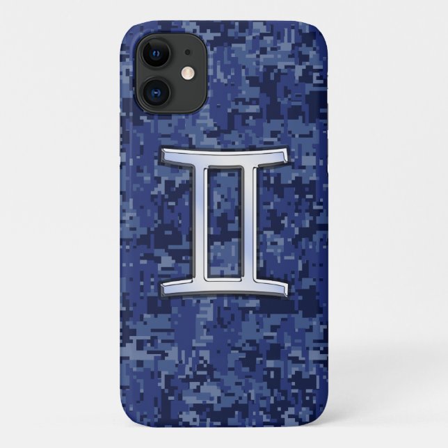 Gemini Sign on Navy Blue Digital Camouflage Case-Mate iPhone Case (Back)
