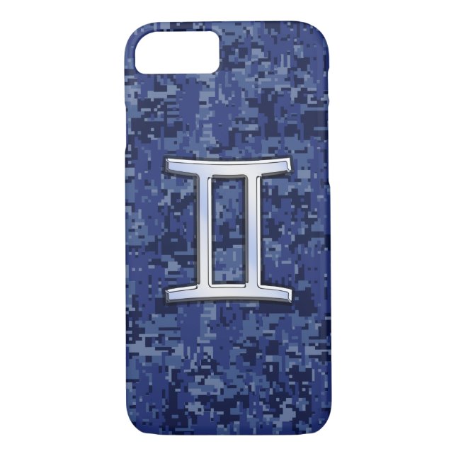 Gemini Sign on Navy Blue Digital Camouflage Case-Mate iPhone Case (Back)