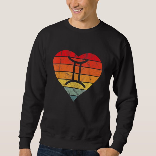 Gemini Sign Retro Sunset Heart Zodiac Symbol Astro Sweatshirt (Front)