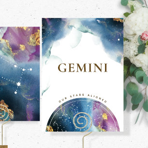 Gemini Table Number Sign Celestial Watercolor Card