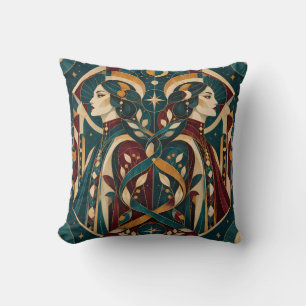 Gemini Teal Burgundy Geometric Mosaic Cushion