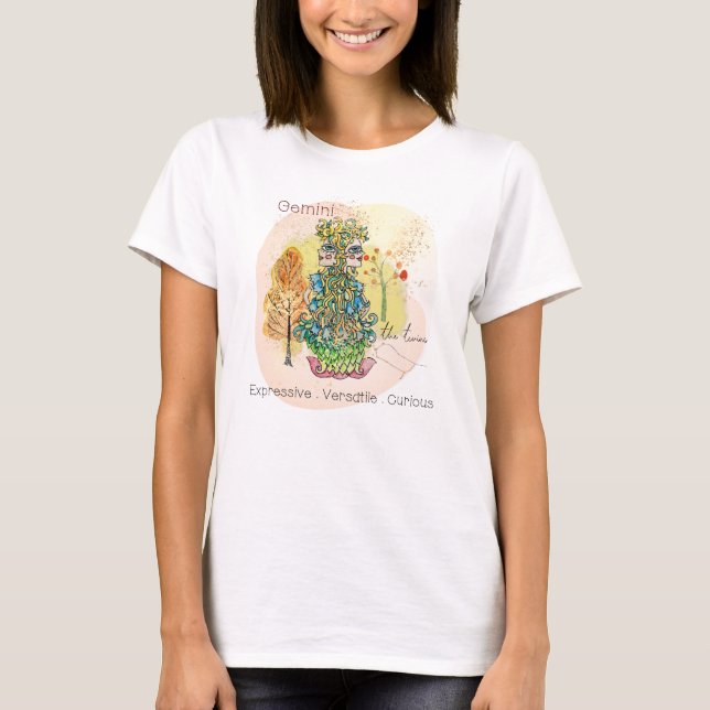 Gemini The Twins Zodiac Sign Whimsical Art T-Shirt (Front)