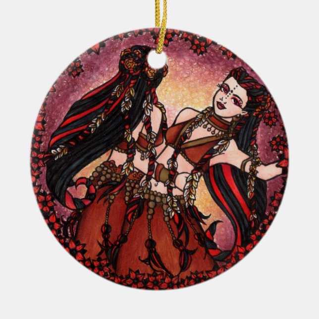 Gemini Tribal Belly Dance Ceramic Tree Decoration (Front)