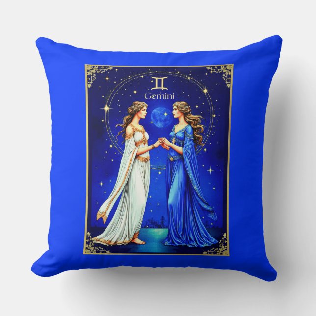 Gemini Twins Beneath a Starry Sky Cushion (Front)