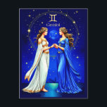 Gemini Twins Beneath a Starry Sky Postcard<br><div class="desc">Postcard in the tarot card XVII: The Star: A serene woman kneels by a luminous stream under a radiant star,  surrounded by blossoming flowers and tranquil trees. Bathed in soft,  celestial light,  she gazes upward in wonder and hope,  evoking peace,  inspiration,  and spiritual renewal.</div>