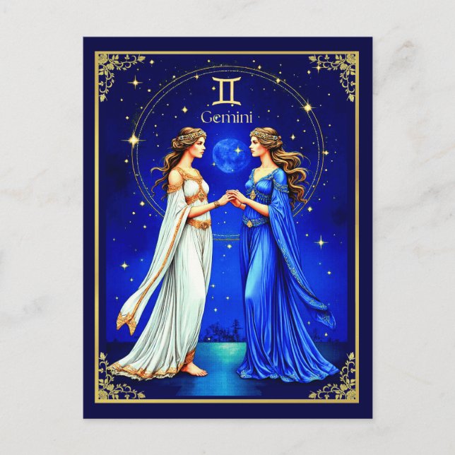 Gemini Twins Beneath a Starry Sky Postcard (Front)