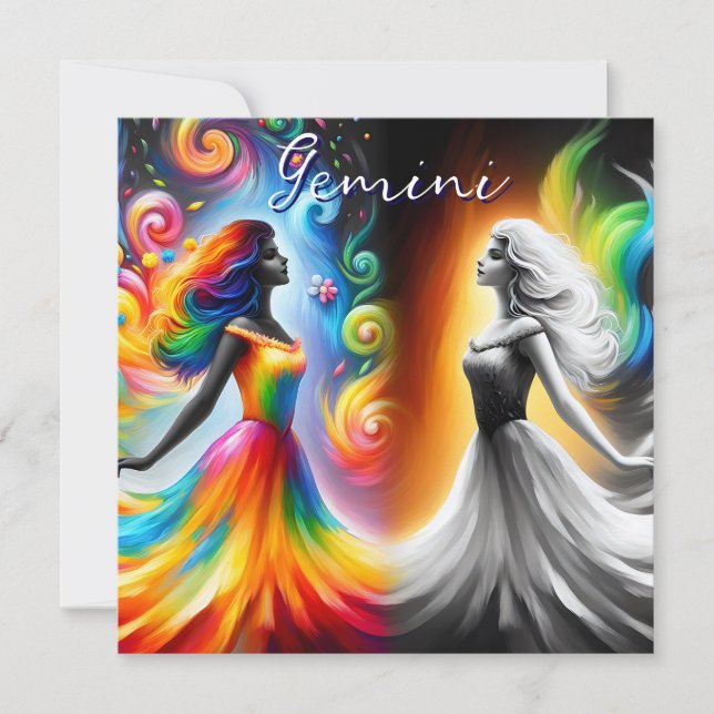 Gemini Twins Colour & Black and White Horoscope (Front)