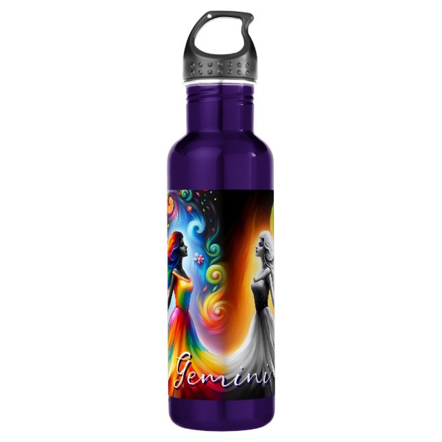 Gemini Twins Colour & Black and White Horoscope 710 Ml Water Bottle (Front)