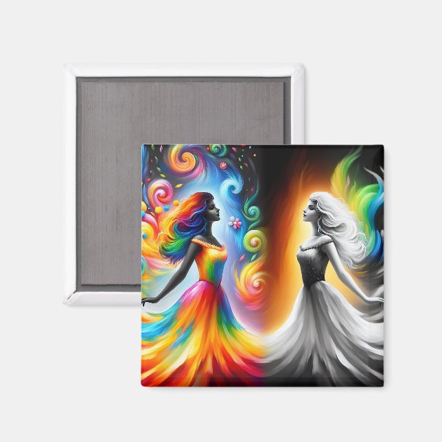 Gemini Twins Colour & Black and White Horoscope Magnet (Front/Back)