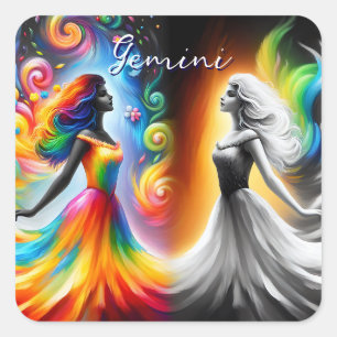 Gemini Twins Colour & Black and White Horoscope Square Sticker