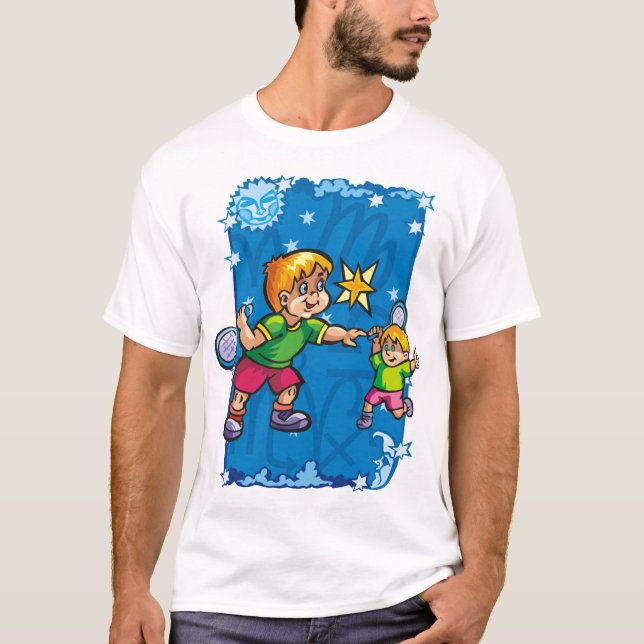 Gemini Twins playing tennis in the Stars T-Shirt (Front)