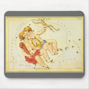 Gemini Twins Vintage Constellation Urania's Mirror Mouse Pad