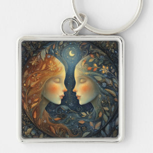 Gemini Twins Zodiac Astrology Celestial Birthday Key Ring