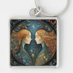 Gemini Twins Zodiac Astrology Mystical Birthday Key Ring
