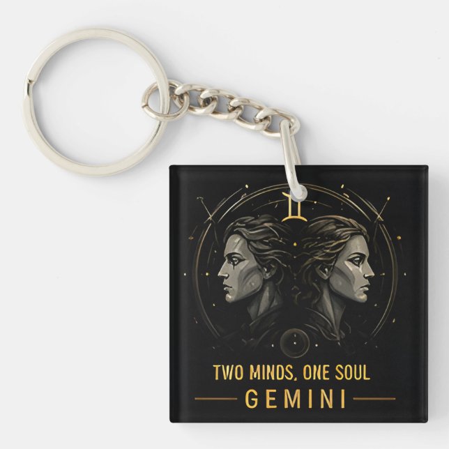 Gemini Twins Zodiac Sign Celestial Horoscope Decor Key Ring (Front)