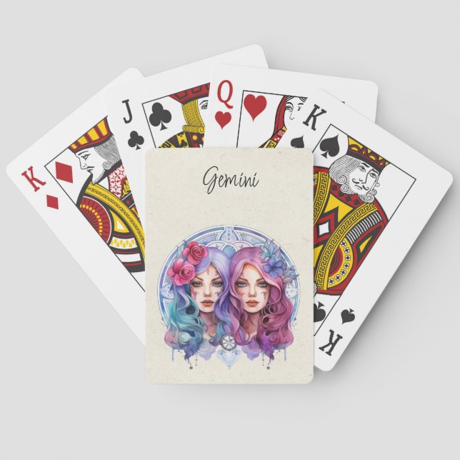 Gemini Twins Zodiac Watercolor  Playing Cards (Back)