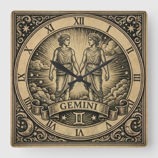 Gemini Vintage Zodiac Wall Clock (Front)