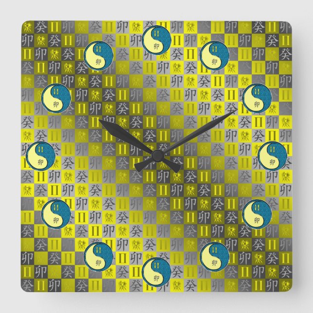 Gemini & Water Rabbit Square Wall Clock (Front)