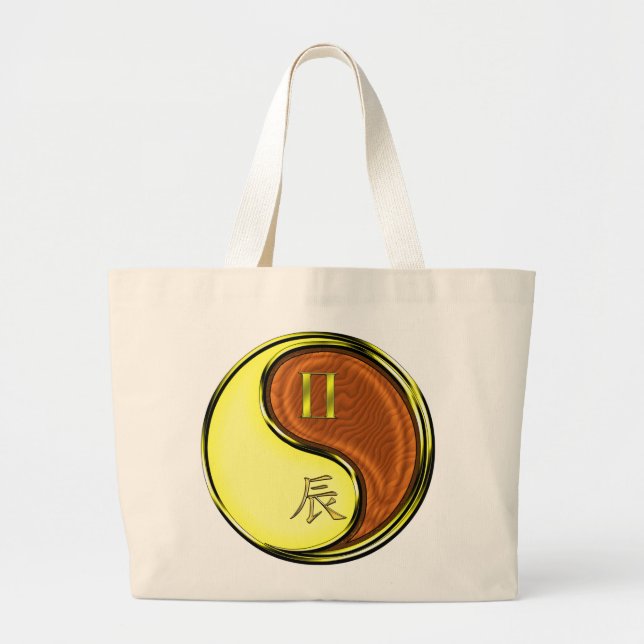 Gemini & Wood Dragon Large Tote Bag (Front)