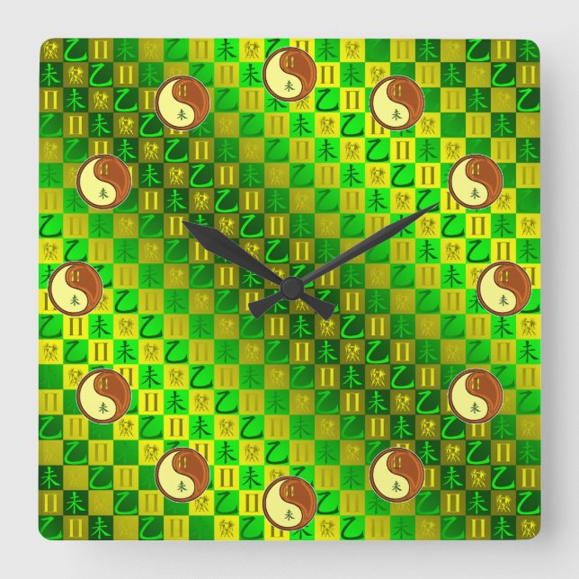 Gemini & Wood Goat Square Wall Clock (Front)
