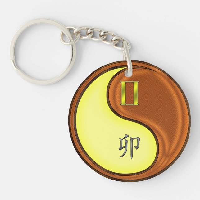 Gemini & Wood Rabbit Key Ring (Front)