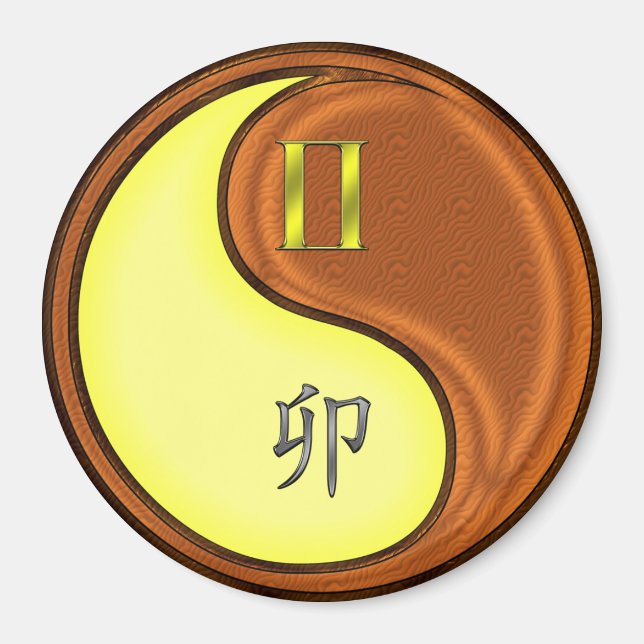 Gemini & Wood Rabbit Magnet (Front)