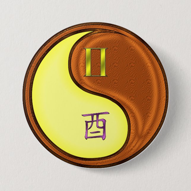Gemini & Wood Rooster 7.5 Cm Round Badge (Front)