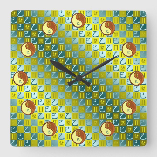 Gemini & Wood Snake Square Wall Clock (Front)