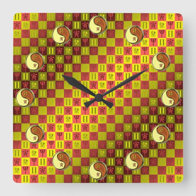 Gemini & Wood Tiger Square Wall Clock (Front)