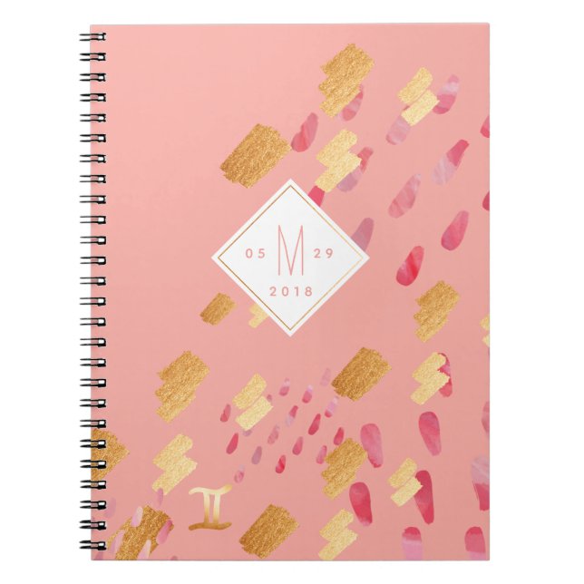 Gemini Zodiac Abstract Pink Rose & Gold Notebook (Front)