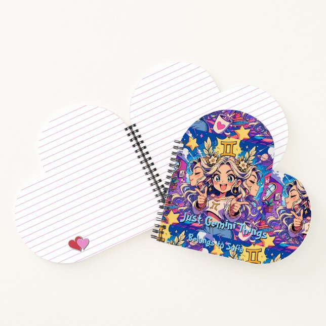 Gemini Zodiac Anime Girl Heart Notebook (Inside)