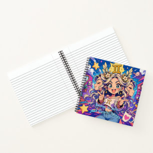 Gemini Zodiac Anime Girl Square Notebook