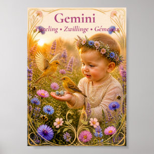 Gemini Zodiac Art   Dreamy Astrology Collection Poster