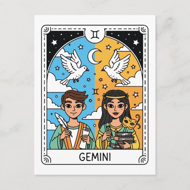 Gemini Zodiac Astrology Illustration Postcard (Front)