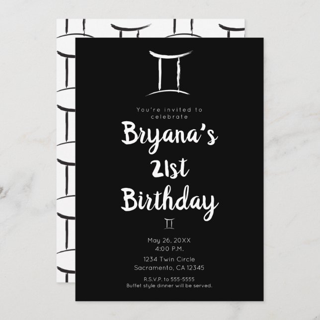 GEMINI Zodiac Astrology May June Birthday Party  Invitation (Front/Back)