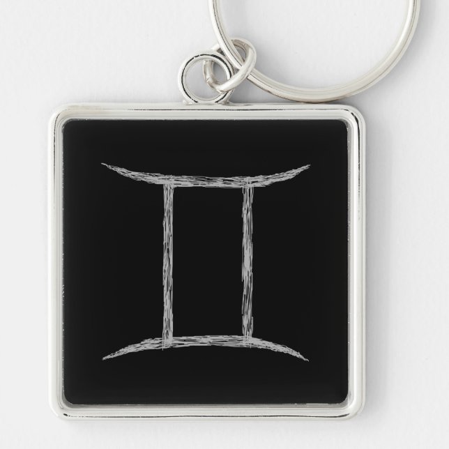 Gemini. Zodiac Astrology Sign. Black. Key Ring (Front)