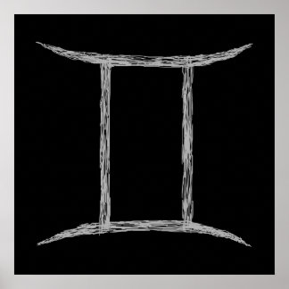 Gemini. Zodiac Astrology Sign. Black. Poster