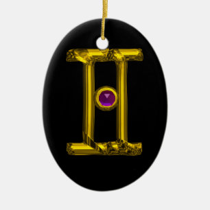 GEMINI ZODIAC BIRTHDAY JEWEL Purple Alexandrite Ceramic Tree Decoration