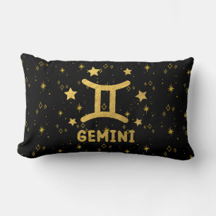 Gemini Zodiac Black and Gold Lumbar Pillow