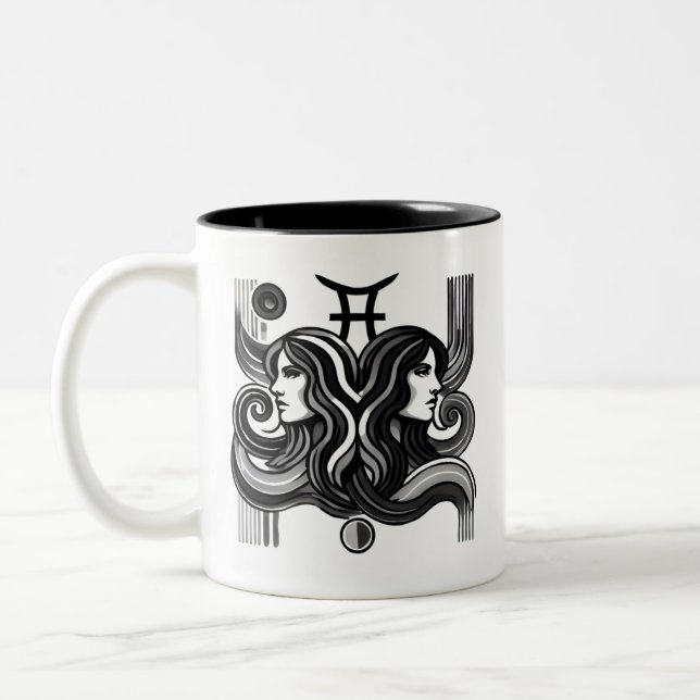 Gemini Zodiac Black and White Coffee mug (Left)