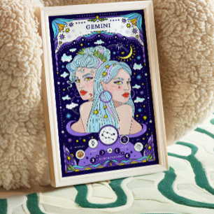 Gemini Zodiac Blue Poster - Versatile and Airy 