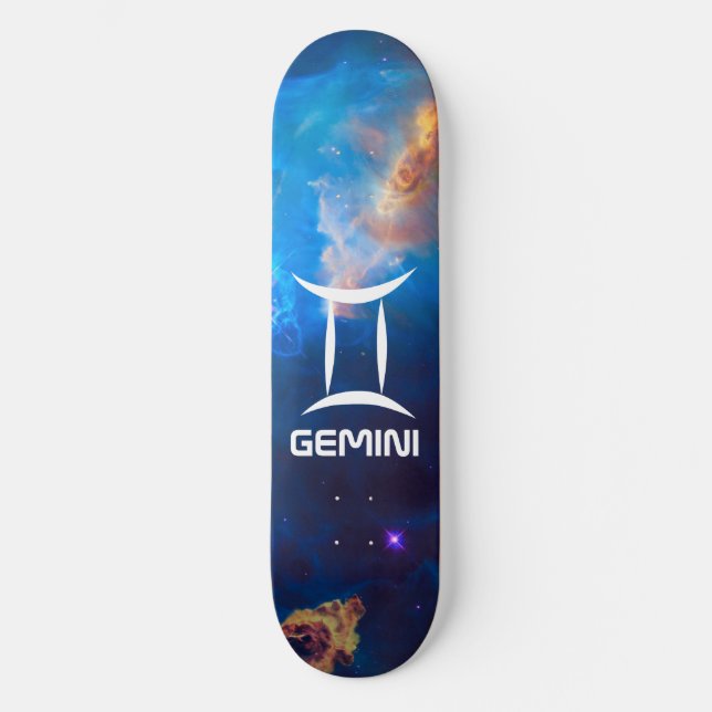 Gemini Zodiac Blue Skateboard (Front)