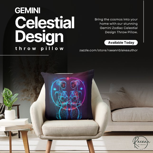 Gemini Zodiac Celestial Design Throw Pillow (Creator Uploaded)