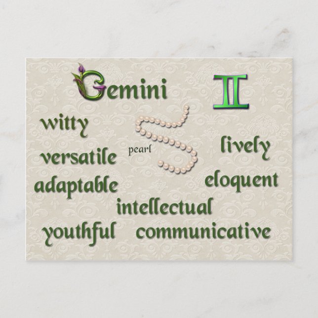 Gemini zodiac characteristics postcard (Front)